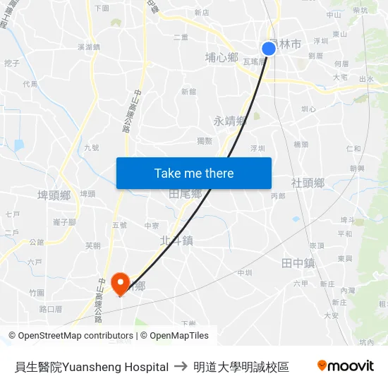 員生醫院Yuansheng Hospital to 明道大學明誠校區 map