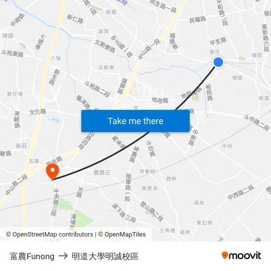 富農Funong to 明道大學明誠校區 map
