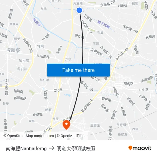 南海豐Nanhaifemg to 明道大學明誠校區 map