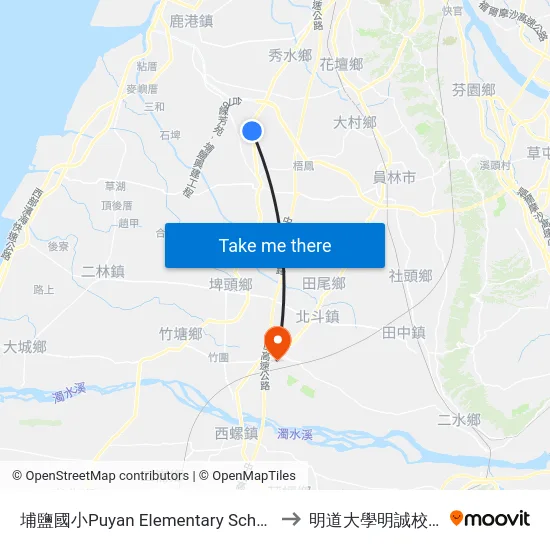 埔鹽國小Puyan Elementary School to 明道大學明誠校區 map