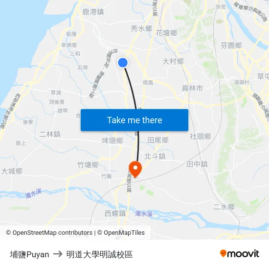 埔鹽Puyan to 明道大學明誠校區 map
