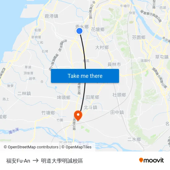 福安Fu-An to 明道大學明誠校區 map