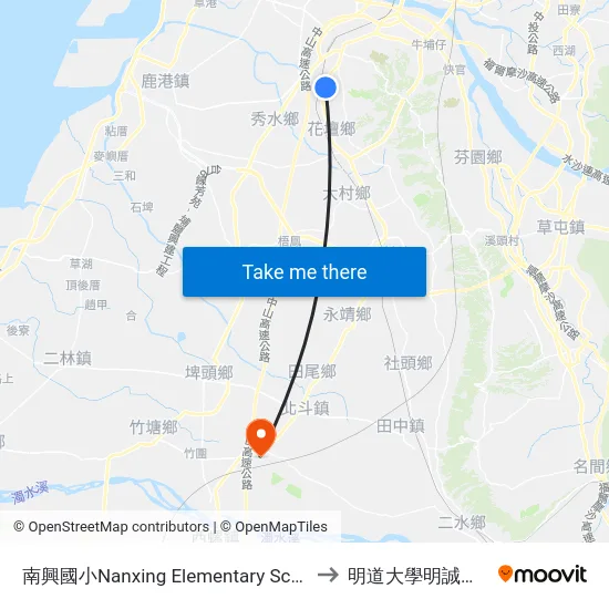 南興國小Nanxing Elementary School to 明道大學明誠校區 map
