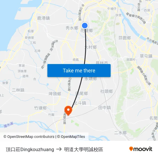 頂口莊Dingkouzhuang to 明道大學明誠校區 map