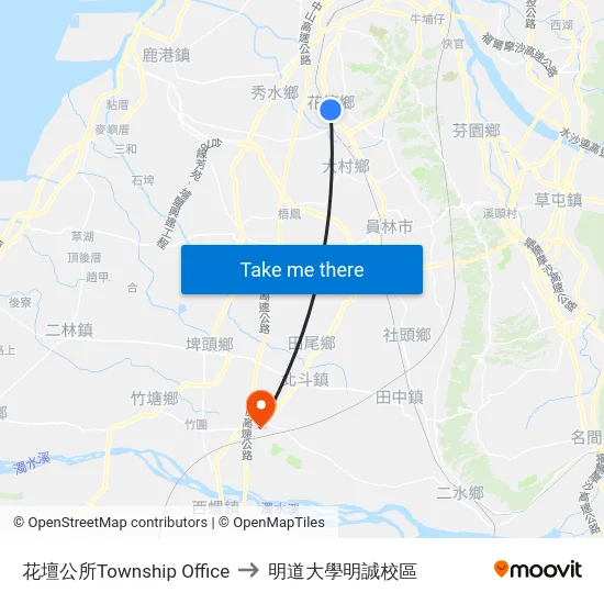 花壇公所Township Office to 明道大學明誠校區 map