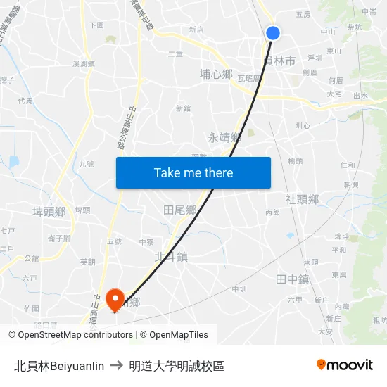 北員林Beiyuanlin to 明道大學明誠校區 map