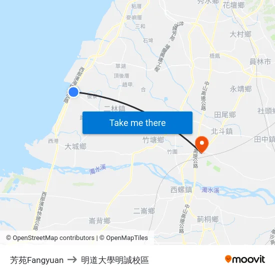 芳苑Fangyuan to 明道大學明誠校區 map