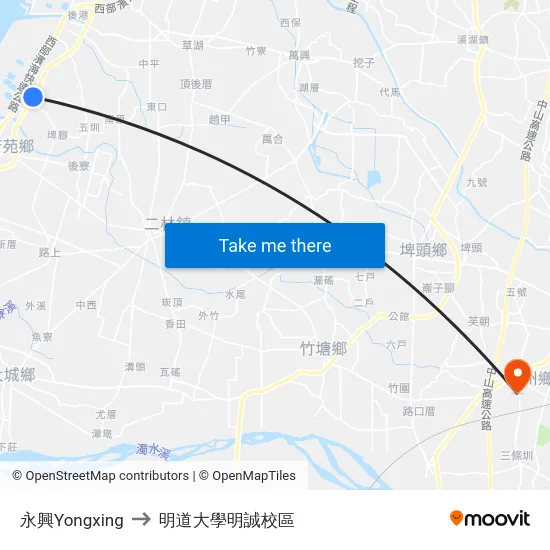永興Yongxing to 明道大學明誠校區 map