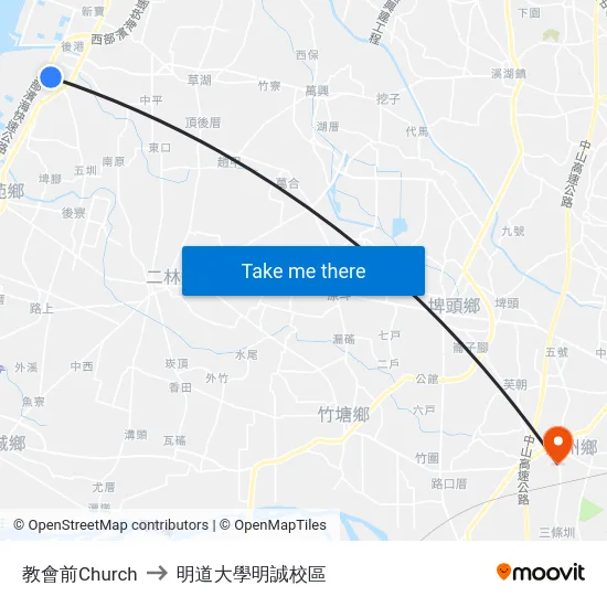 教會前Church to 明道大學明誠校區 map