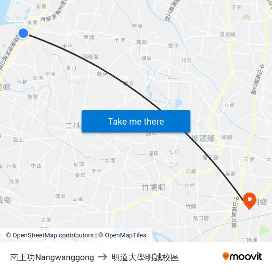 南王功Nangwanggong to 明道大學明誠校區 map