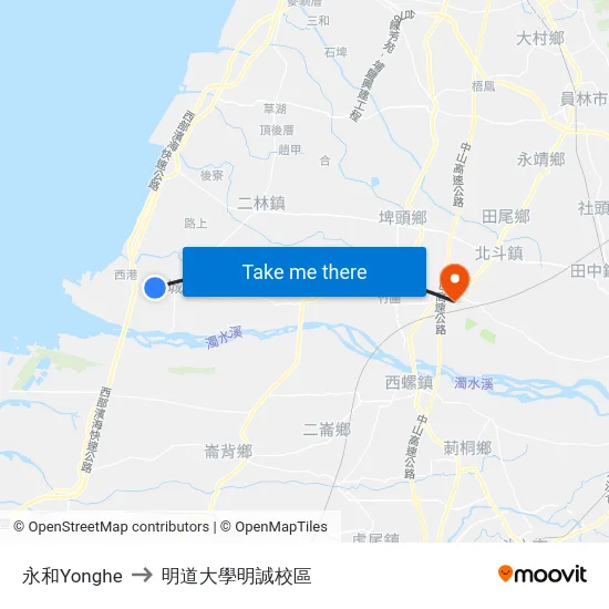 永和Yonghe to 明道大學明誠校區 map