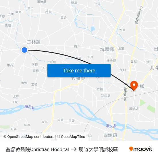 基督教醫院Christian Hospital to 明道大學明誠校區 map