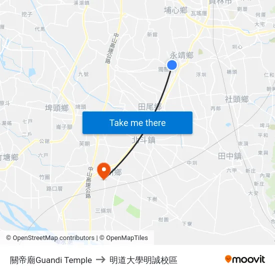 關帝廟Guandi Temple to 明道大學明誠校區 map
