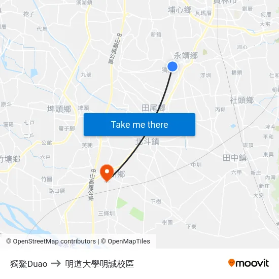 獨鰲Duao to 明道大學明誠校區 map