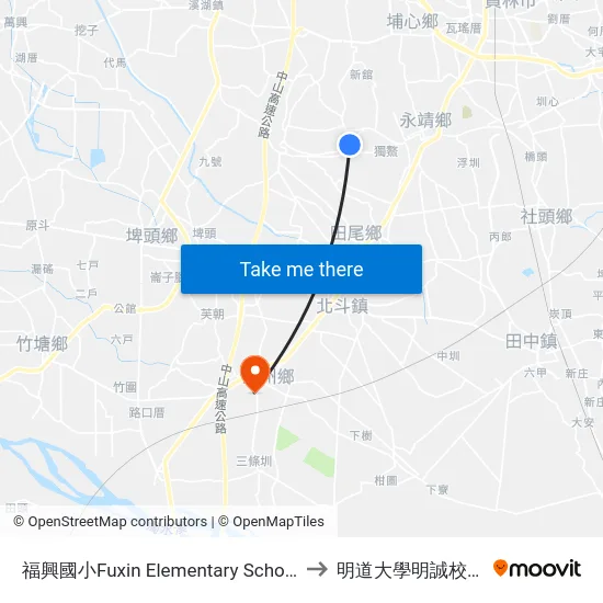 福興國小Fuxin Elementary School to 明道大學明誠校區 map