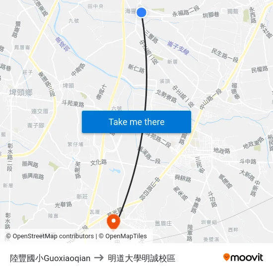 陸豐國小Guoxiaoqian to 明道大學明誠校區 map
