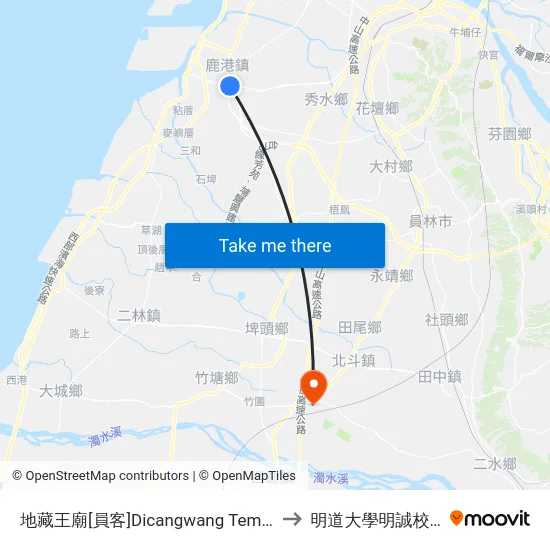 地藏王廟[員客]Dicangwang Temple to 明道大學明誠校區 map