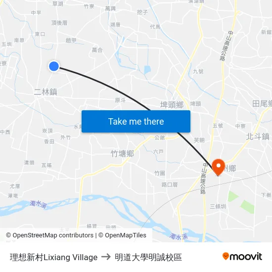 理想新村Lixiang Village to 明道大學明誠校區 map