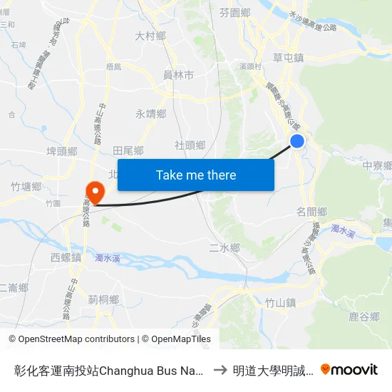 彰化客運南投站Changhua Bus Nantou Bus to 明道大學明誠校區 map