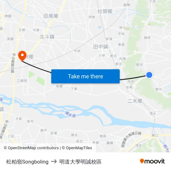 松柏嶺Songboling to 明道大學明誠校區 map