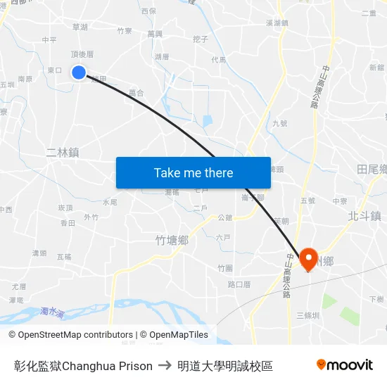 彰化監獄Changhua Prison to 明道大學明誠校區 map