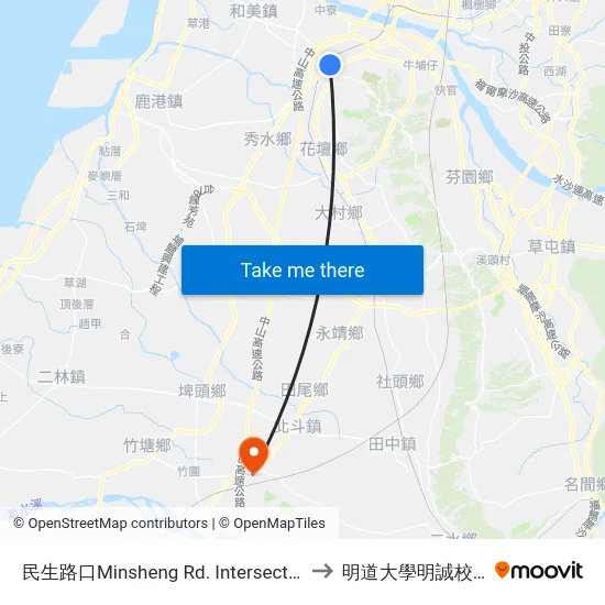 民生路口Minsheng Rd. Intersection to 明道大學明誠校區 map