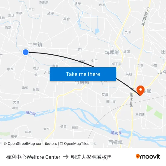 福利中心Welfare Center to 明道大學明誠校區 map