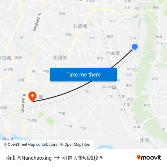 南潮興Nanchaoxing to 明道大學明誠校區 map