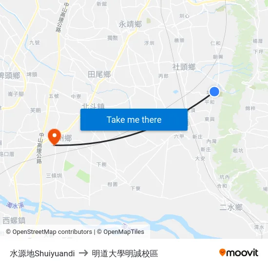 水源地Shuiyuandi to 明道大學明誠校區 map
