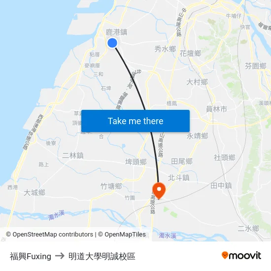 福興Fuxing to 明道大學明誠校區 map