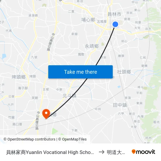 員林家商Yuanlin Vocational High School Of Home Economics &Business to 明道大學明誠校區 map