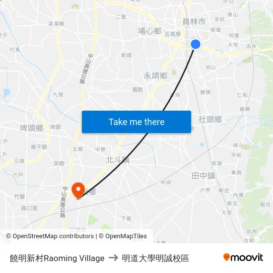 饒明新村Raoming Village to 明道大學明誠校區 map