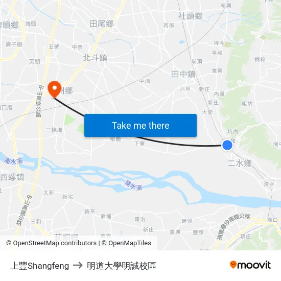 上豐Shangfeng to 明道大學明誠校區 map