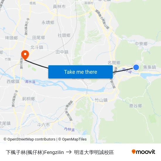 下楓子林(楓仔林)Fengzilin to 明道大學明誠校區 map
