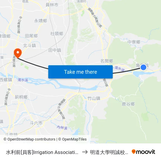 水利前[員客]Irrigation Association to 明道大學明誠校區 map