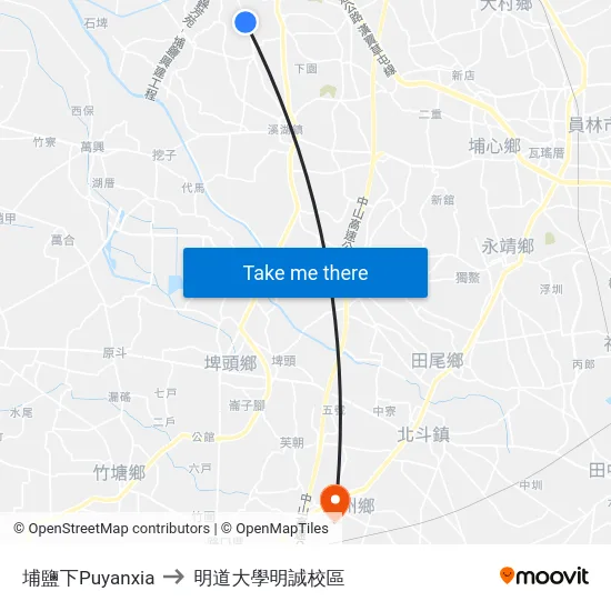 埔鹽下Puyanxia to 明道大學明誠校區 map