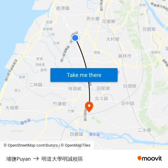 埔鹽Puyan to 明道大學明誠校區 map