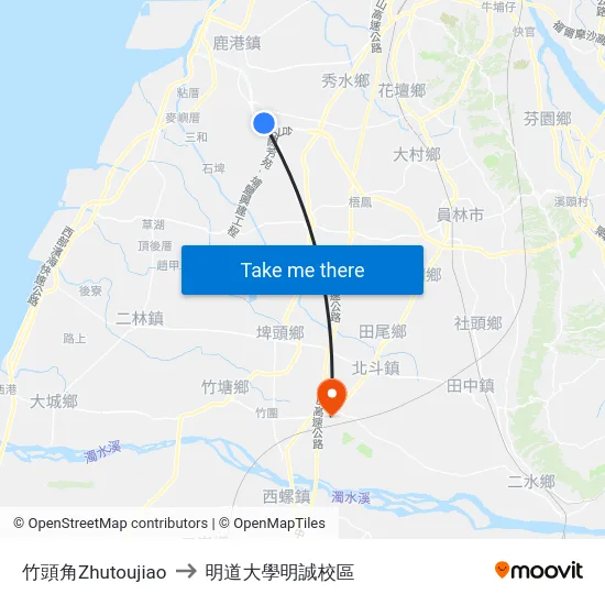 竹頭角Zhutoujiao to 明道大學明誠校區 map