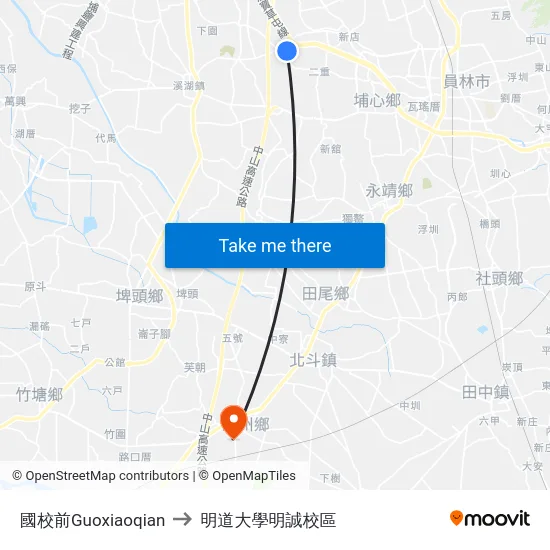 國校前Guoxiaoqian to 明道大學明誠校區 map