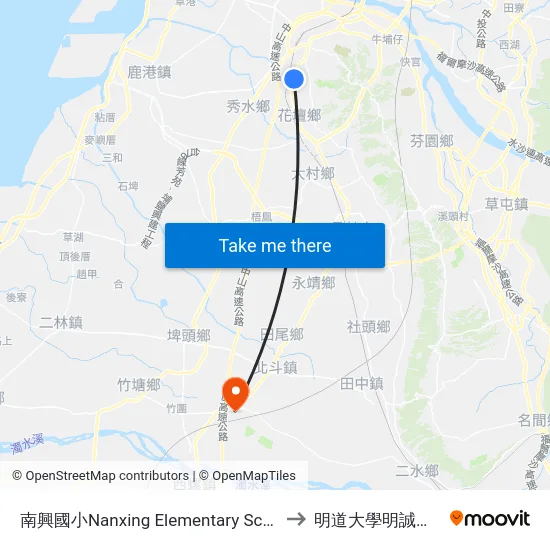 南興國小Nanxing Elementary School to 明道大學明誠校區 map