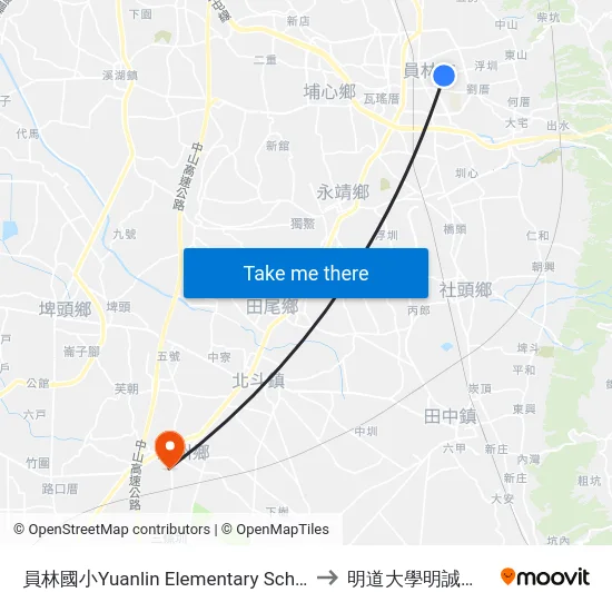 員林國小Yuanlin Elementary School to 明道大學明誠校區 map