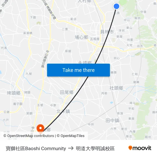 寶獅社區Baoshi Community to 明道大學明誠校區 map