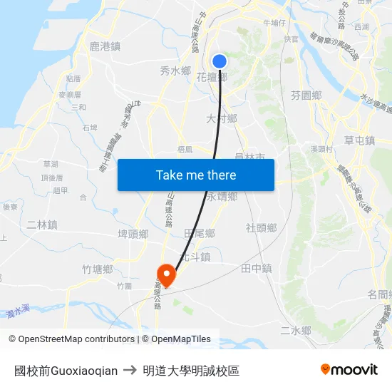 國校前Guoxiaoqian to 明道大學明誠校區 map