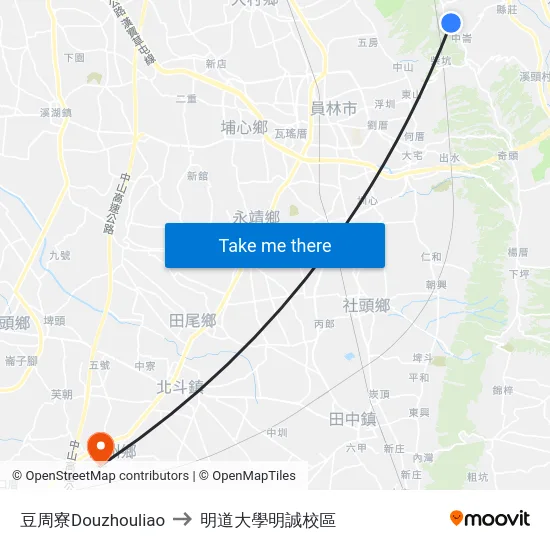 豆周寮Douzhouliao to 明道大學明誠校區 map