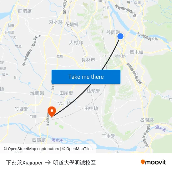 下茄荖Xiajiapei to 明道大學明誠校區 map