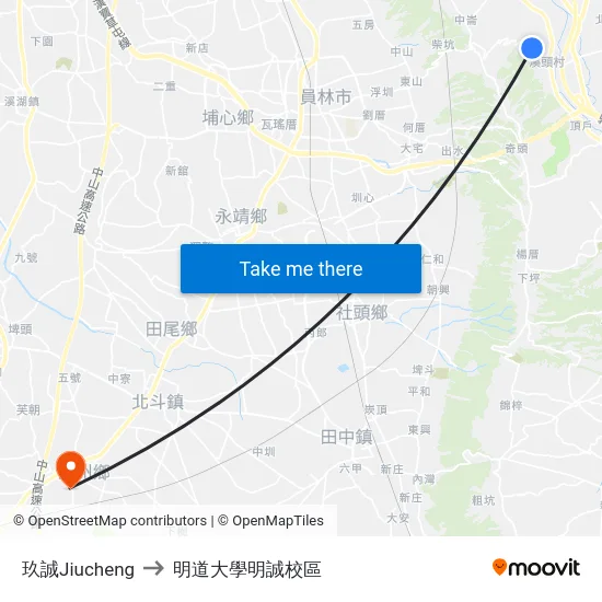 玖誠Jiucheng to 明道大學明誠校區 map