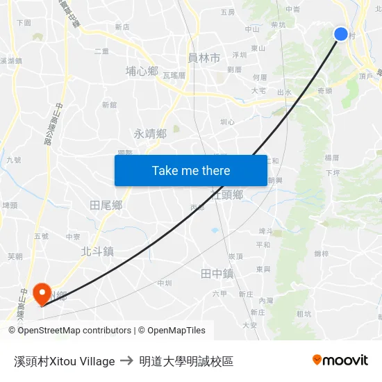 溪頭村Xitou Village to 明道大學明誠校區 map