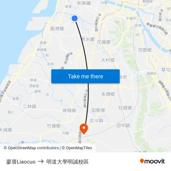 廖厝Liaocuo to 明道大學明誠校區 map