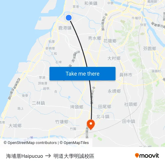 海埔厝Haipucuo to 明道大學明誠校區 map