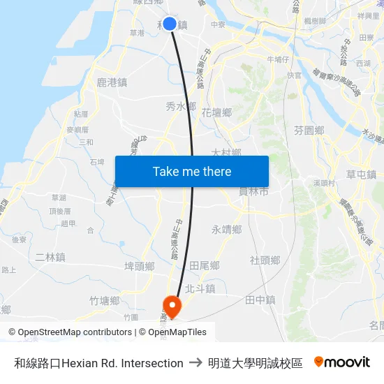 和線路口Hexian Rd. Intersection to 明道大學明誠校區 map